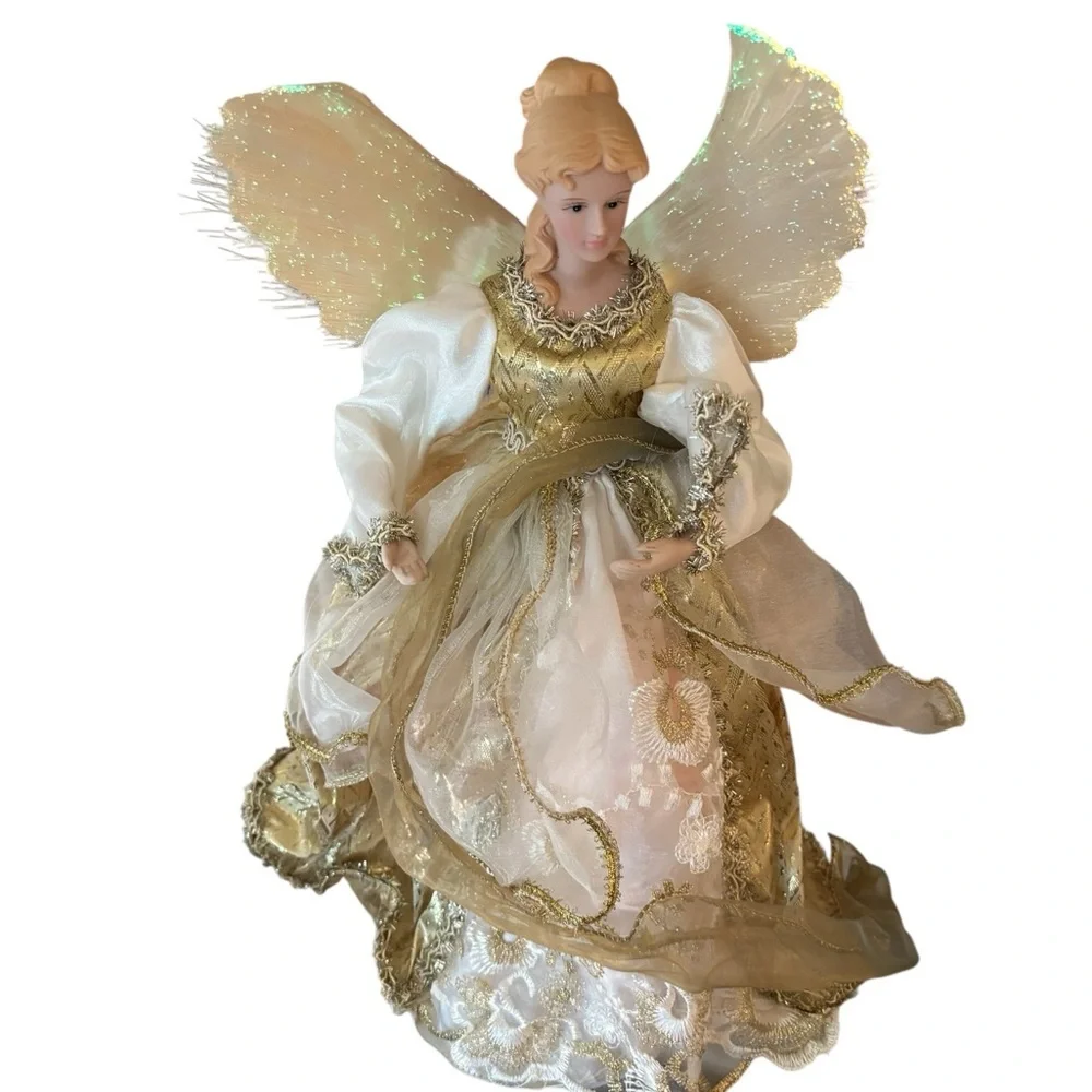 VTG Holiday Living Fiber Optic Angel 15” Tanle Top Tree Topper Color Changing